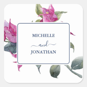 Sticker Carré Bougainvilliers méditerranéens Mariage Enveloppe P