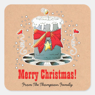 Sticker Carré Bougie de Noël amusante Papier Kraft personnalisé