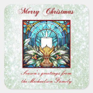 Sticker Carré Bougie de Noël en verre tendu Holly Parties scinti