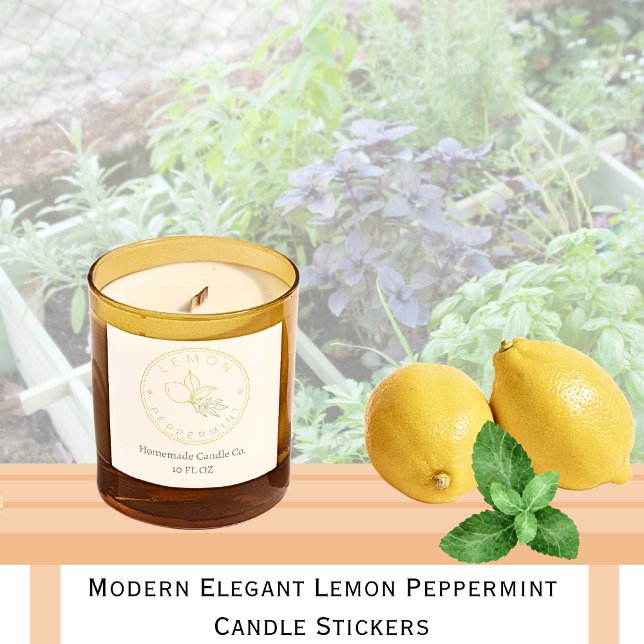 Sticker Carré Bougie Élégante Citron Poivre Menthe Moderne (Modern Elegant Lemon Peppermint Candle Square Sticker)