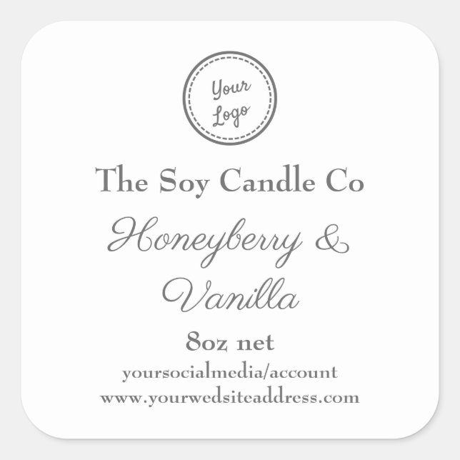 Sticker Carré Bougie Soy Candle Personnalisée Ajoutez Votre Logo (Devant)