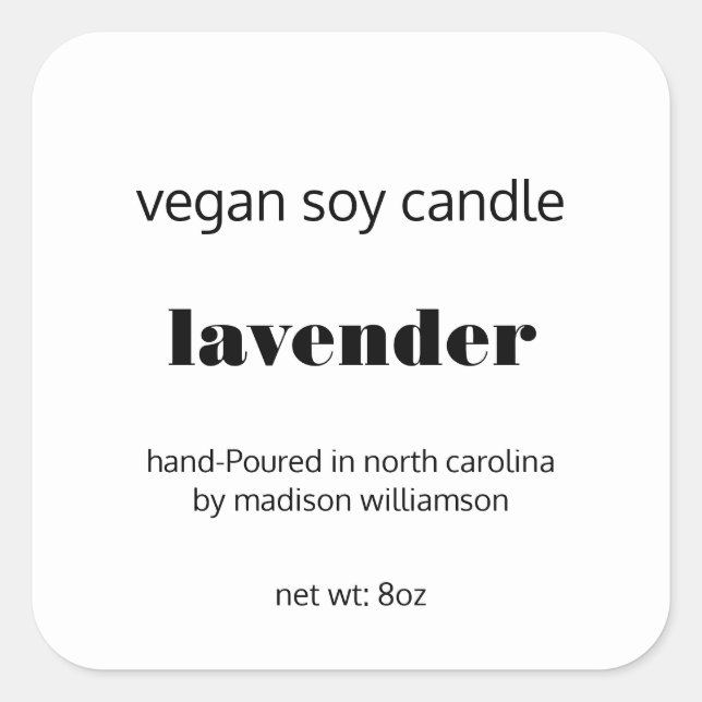 Sticker Carré Bougie Soy | Simple noir et blanc personnalisé 3 p (Devant)