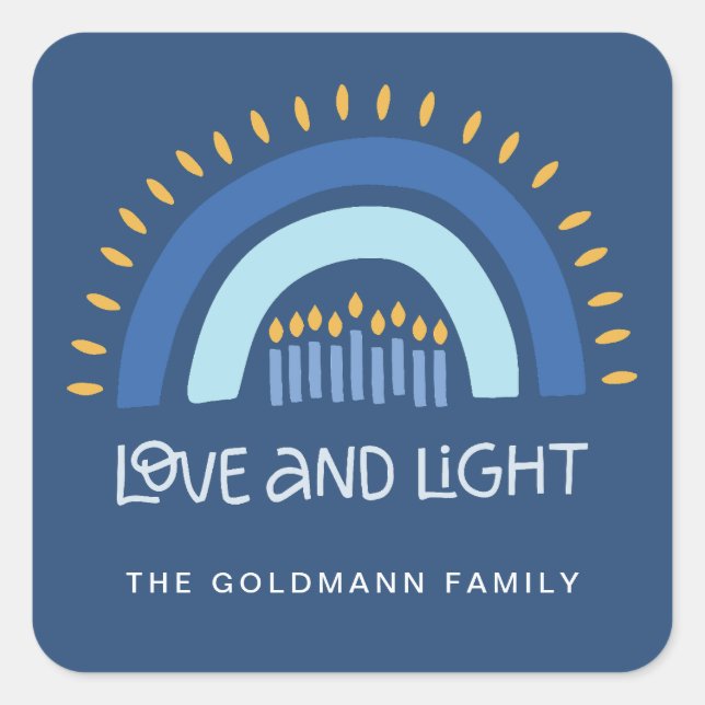 Sticker Carré Bougies arc-en-ciel bleu simple Amour et lumière H (Devant)