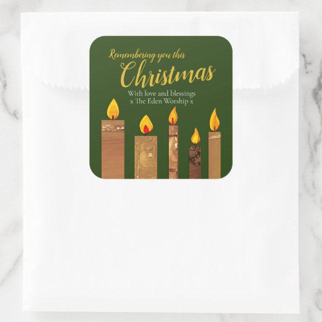 Sticker Carré Bougies de Noël verdure dorée papier art (Sac)
