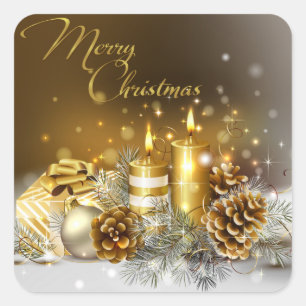 Sticker Carré Bougies d'or Joyeux Noël