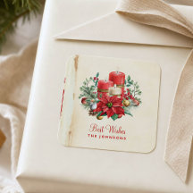 Bougies et poinsettia à l'aquarelle vintage