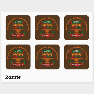 Sticker Carré Bougies Kwanzaa Rouge Noir Vert 7 Principes