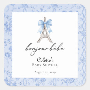 Sticker Carré Boujour Bebe Paris Toile Baby shower bleu
