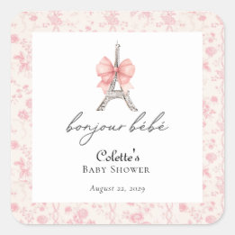 Sticker Carré Boujour Bebe Paris Toile Baby shower rose