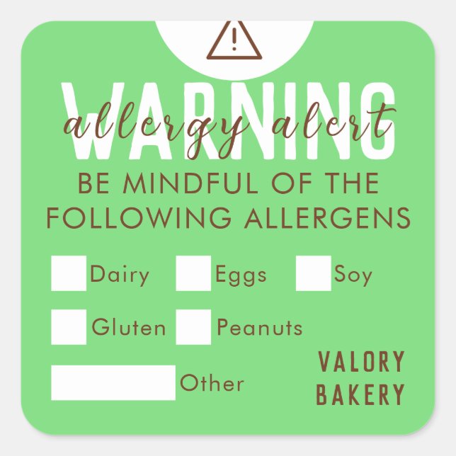 Sticker Carré Boulangerie Alimentation Allergie Alerte Sécurité  (Devant)
