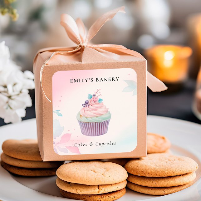 Sticker Carré Boulangerie Cupcake Aquarelle (Créateur téléchargé)