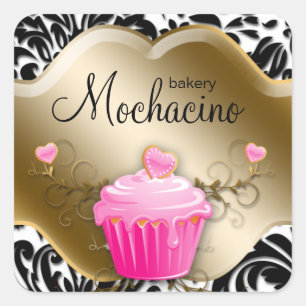 Sticker Carré Boulangerie Cupcake Pink Gold