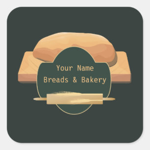Sticker Carré Boulangerie de pain Produit personnalisé 3"