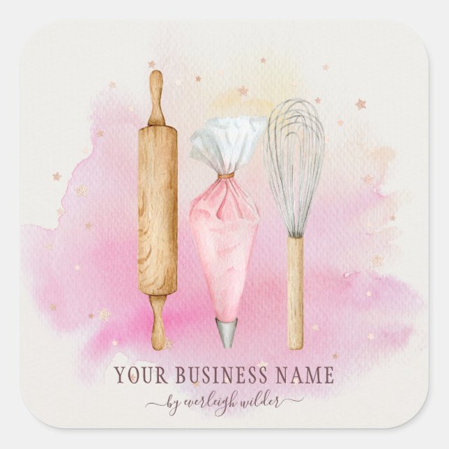 Sticker Carré Boulangerie Pâtisserie Chef boulanger Ustensiles r (Devant)