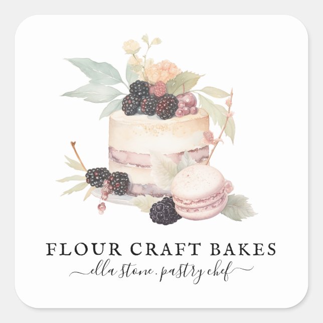 Sticker Carré boulangerie pâtisserie Chef cuisinier Gâteau rose (Devant)
