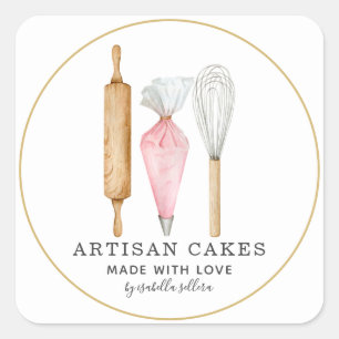 Sticker Carré Boulangerie Pâtisserie Chef Outils de cuisson Prod