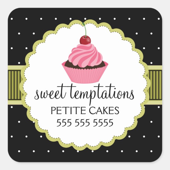 Sticker Carré Boulangerie Whimsical Cupcake Green Box Seal (Devant)