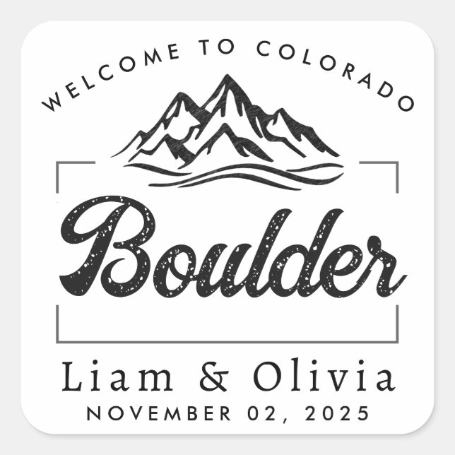 Sticker Carré Boulder Colorado Mariage minimaliste Bienvenue (Devant)