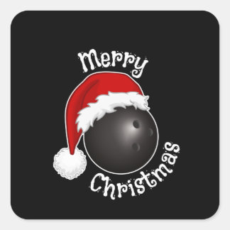 Sticker Carré Boule de bowling avec Santa Hat. Joueurs de bowlin