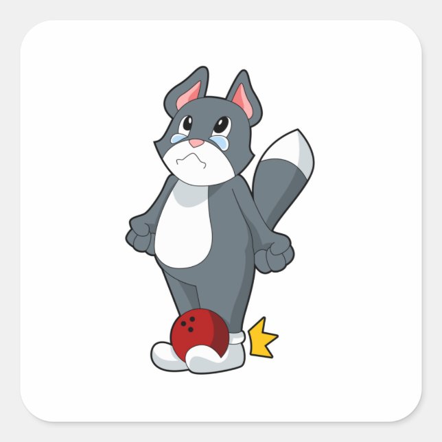 Sticker Carré Boule de bowling de chat (Devant)