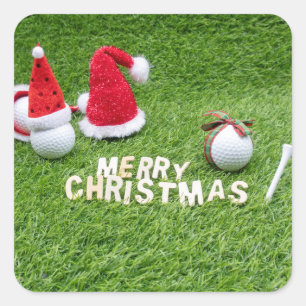 Sticker Carré Boule de golf et chapeau de Santa pour Noël de gol