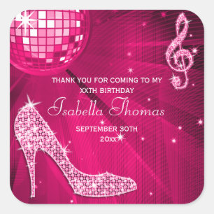 Sticker Carré Boule Disco Rose Talon Étincelle Anniversaire Merc