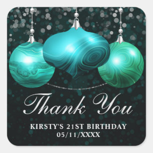 Sticker Carré Boules de Noël en Agate Turquoise Élégantes pour A