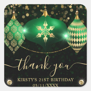 Sticker Carré Boules de Noël Vert et Or Anniversaire