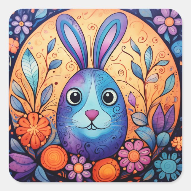 Sticker Carré Boulet de Pâques mignon Printemps Floral (Devant)