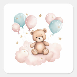 Sticker Carré Boulon d'aquarelle mignon Ours en peluche