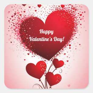 Sticker Carré Bouquet de ballon des Coeurs rouges