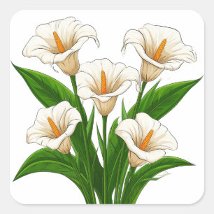 Sticker Carré Bouquet de callas blancs avec feuilles vertes