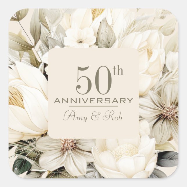 Sticker Carré Bouquet de crème vanille Anniversaire personnalisé (Devant)