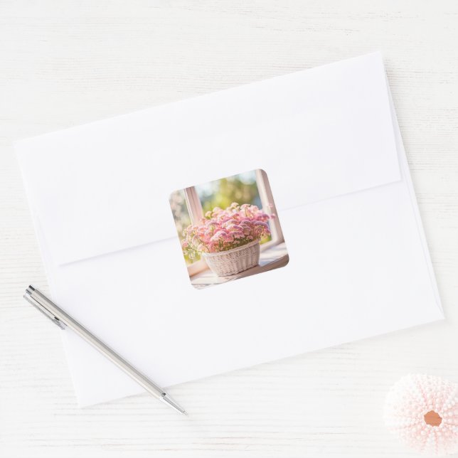 Sticker Carré Bouquet de dentelle de la reine Anne rose (Enveloppe)