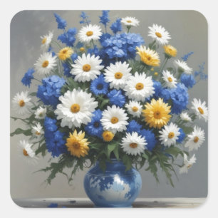 Sticker Carré Bouquet de fleurs aquarelle élégante