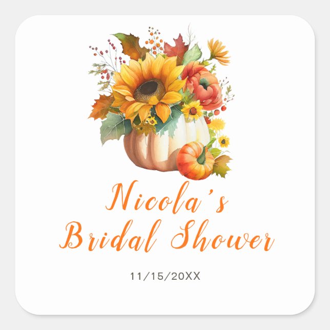 Sticker Carré Bouquet de fleurs de citrouille Baby Shower de mar (Devant)