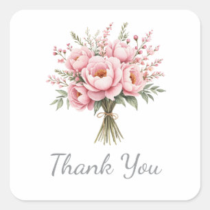 Sticker Carré Bouquet de fleurs de pivoine rose joli remerciemen