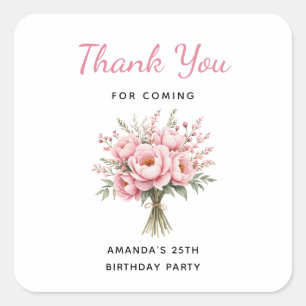 Sticker Carré Bouquet de fleurs de pivoine rose pour anniversair