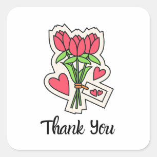 Sticker Carré Bouquet de fleurs de tulipes roses