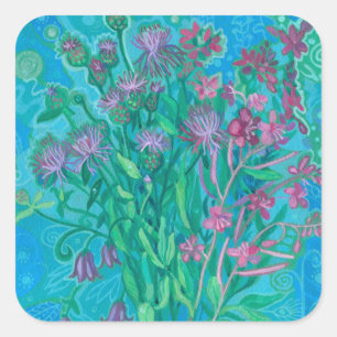 Sticker Carré Bouquet de fleurs d'été fleur sauvage peinture flo