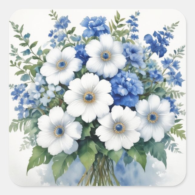 Sticker Carré Bouquet de fleurs Elégante aquarelle (Devant)