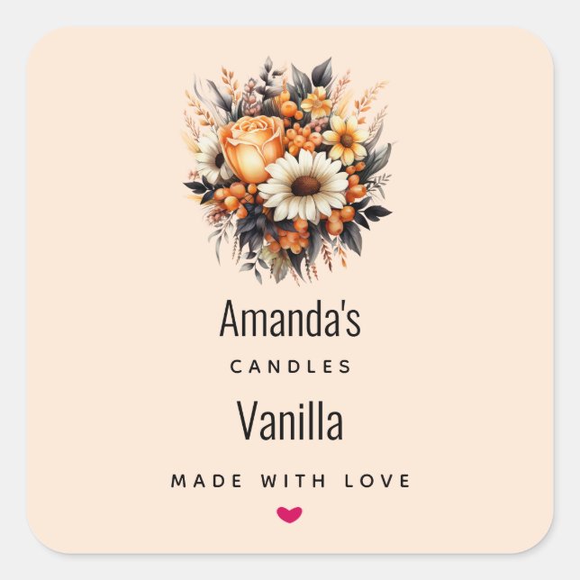 Sticker Carré Bouquet de fleurs gris orange bouquet Bougie (Devant)