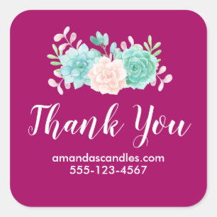 Sticker Carré Bouquet de fleurs rose et vert Pastel sur Magenta 
