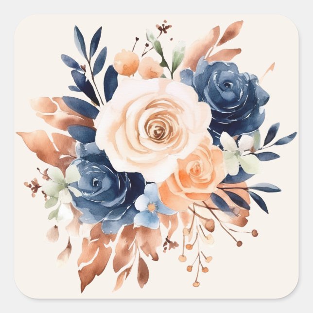 Sticker Carré Bouquet de Mariage Navy Peach Cuivre (Devant)