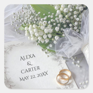 Sticker Carré Bouquet de muguet de mariage avec anneaux