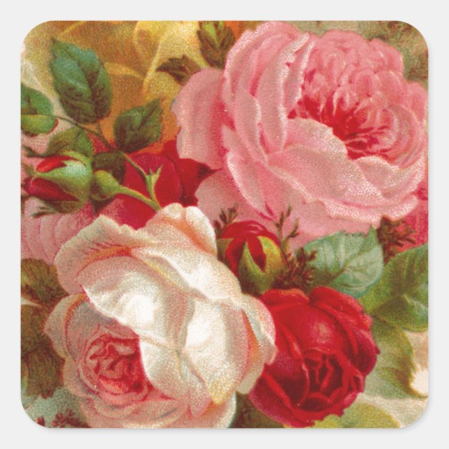 Sticker Carré Bouquet de rose vintage (Devant)