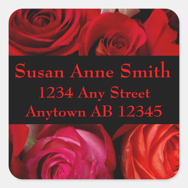 Sticker Carré Bouquet de Roses rouges Mariage Adresse de retour  (Devant)