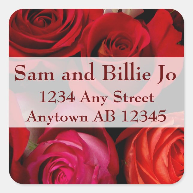 Sticker Carré Bouquet de Roses rouges Mariage Adresse de retour  (Devant)