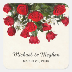 Sticker Carré Bouquet de roses rouges romantiques pour mariage
