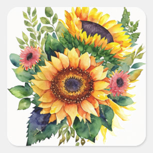 Sticker Carré Bouquet de tournesols - Décor maison de campagne f